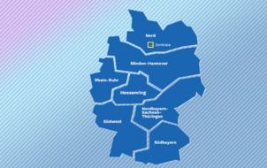 Karte mit den heutigen Edeka-Regionen. Karte mit den heutigen Edeka-Regionen.