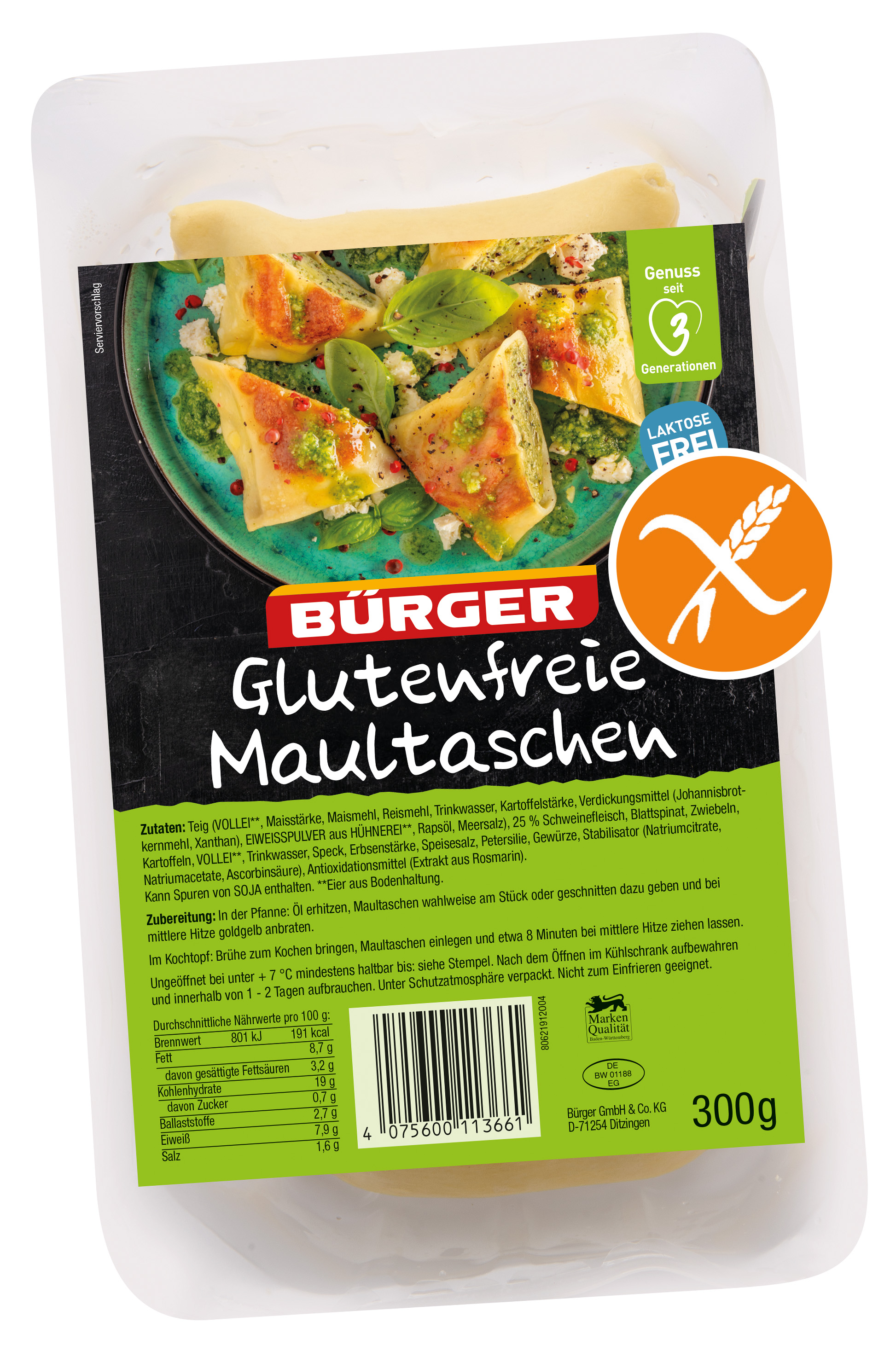 BÜRGER Glutenfreie Maultaschen
